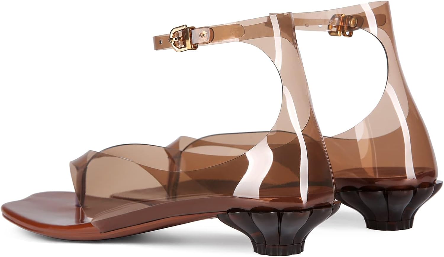 Jelly Sandals for Women Fip Flop Kitten Heel Sandals Clear Shoes with Ankle Strap Thong Heels Summer Dress Shoes - Image 5