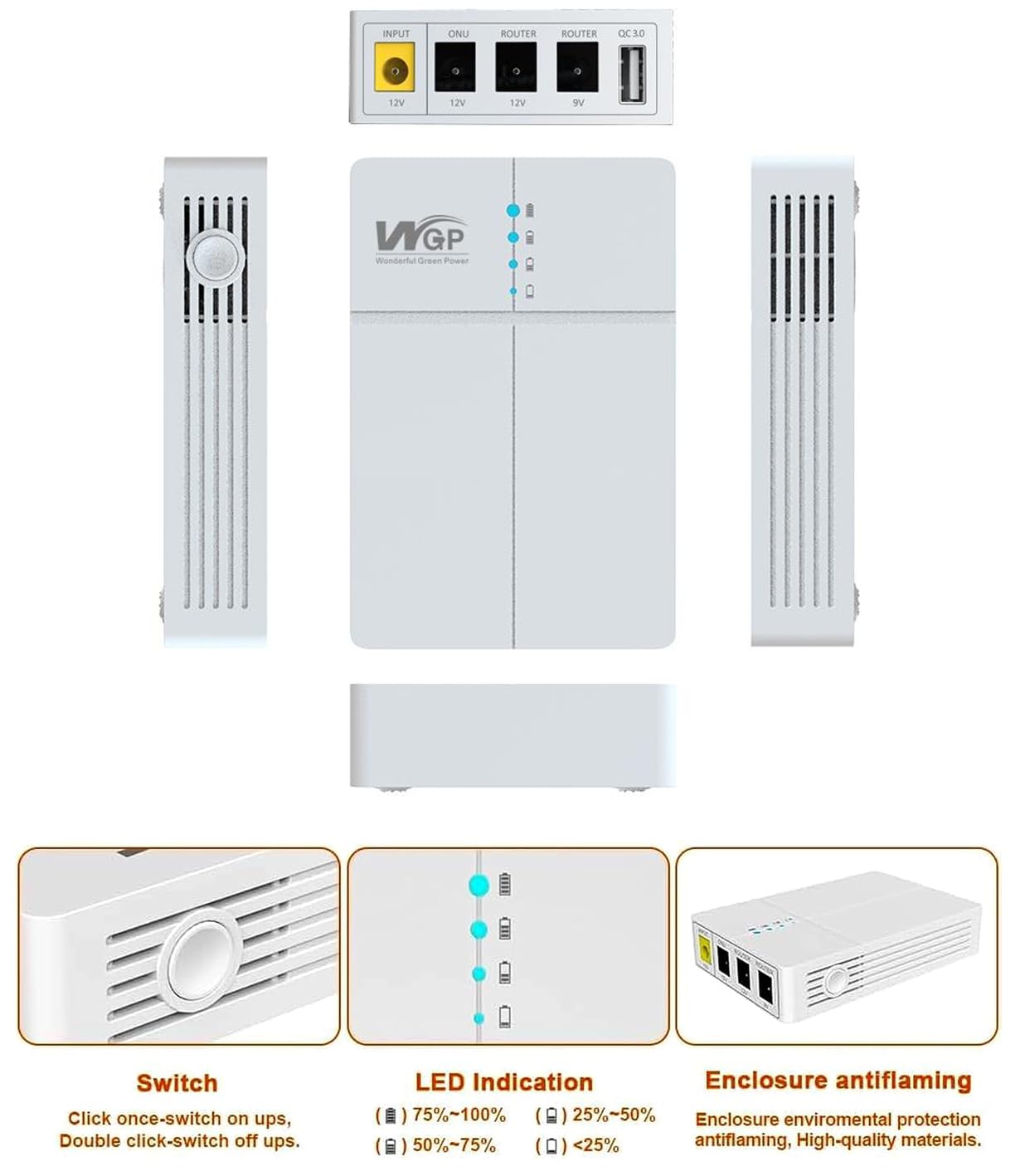 Gruppo di Continuità Mini UPS 12V, 13500mah Banca di Potere Backup Batteria alimentazione ininterrotta Protezione Blackout per Router ONU Modem Fotocamera,Uscita 5V USB 9V 12V DC QC3.0
