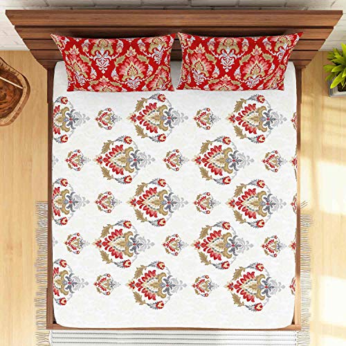 Image of Spaces 100% Cotton Fitted Sheets with Pillow Cover Soft Feel Skin Safe Breathable 144 Tc Red