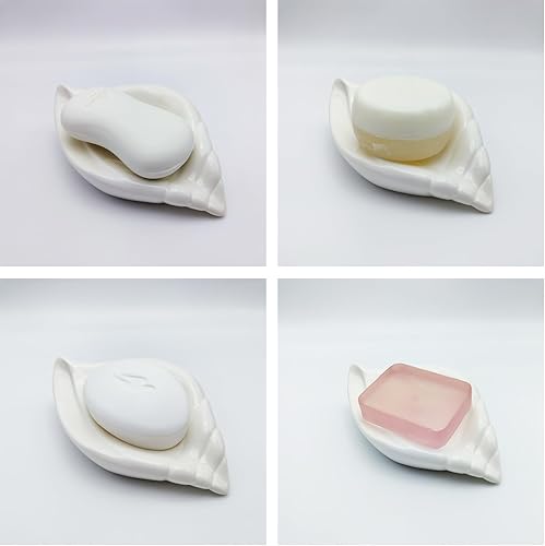 Miniatura 8 de Sea-Shell - Jabonera de cerámica con autodrenante, bandeja de jabón para fregadero, baño, ducha, soporte pequeño y elegante con esmalte, fácil
