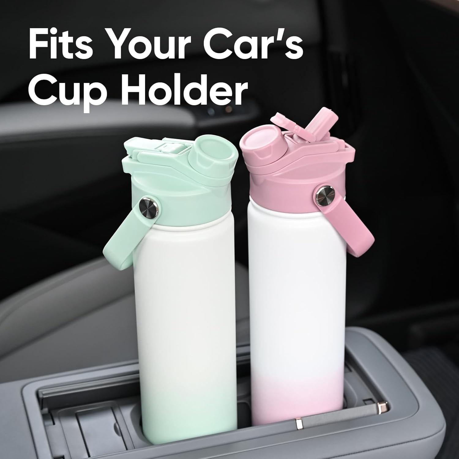 24 oz Insulated Water Bottle, 2-in-1 Lid, Straw & Spout with Protected, Leak Proof, Keep Cold, Stainless Steel, Metal, Reusable, Handle, for Travel, Gym and School, 2 Lids, Iced Plum - Image 5