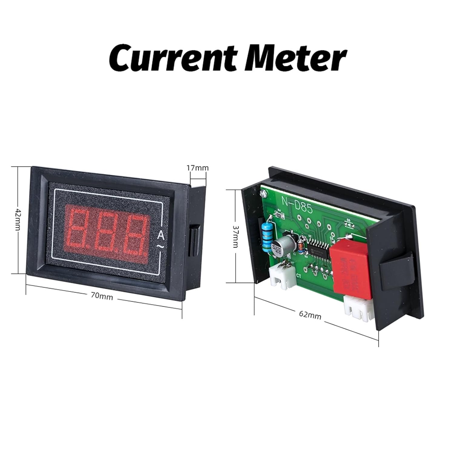 0.56'' Digital LED Dual Display Voltmeter Ammeter Tester Detector AC 0-100V AC60-500V Voltage Current Meters Calibrate Reading(Ammeter Meter)