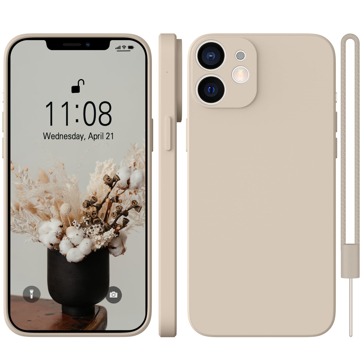 WXX für iPhone 12 Hülle Silikon Case, Dünn Slim mit Microfiber, Kratzfeste Rundumschutz Case Hülle für iPhone 12 6.1'' Khaki