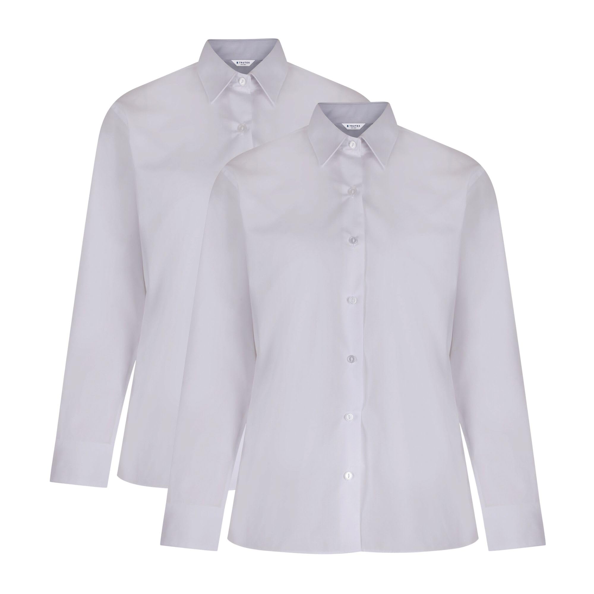 Trutex Girls White School Shirts Long Sleeve – 2 Pack School Blouses for Girls, Non Iron School Uniform Shirts, Standard Fit Girls School Shirt (Age 13)