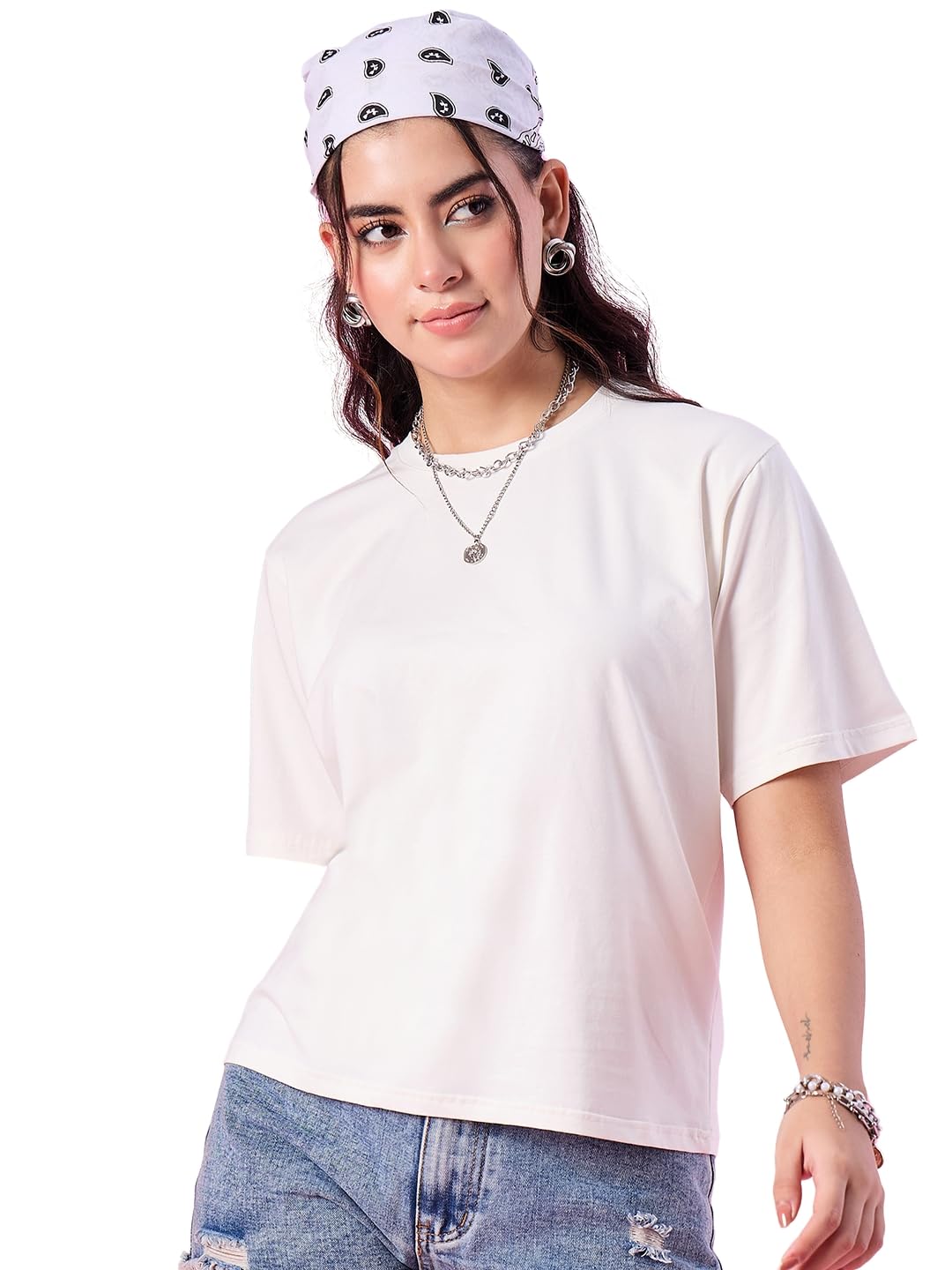 cupid Women's Plain Cotton Boxy Fit T-Shirt, Summers Trending Street Style Half Sleeves Round Neck Tees n Features a Baggy Fit_M to 5XL-picture-34