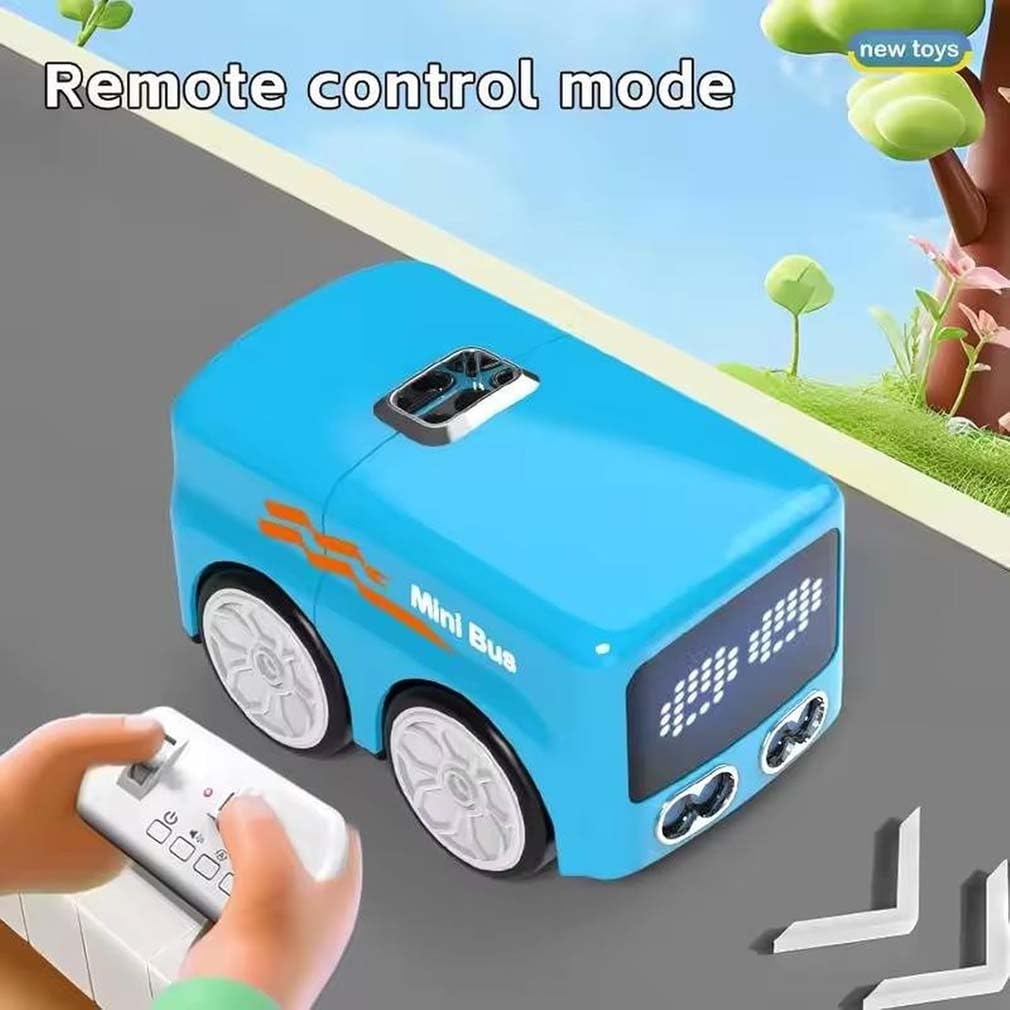 Magic Mini Rc Bus, Magischer Mini Ferngesteuertes Bus, 2026 Upgraded RC Sensorfahrzeug, Automatische Vermeidung Patrouille Linie Fahren Desktop Spielzeug Auto mit LED-Ausdruckslicht für Kinder (Weiß)