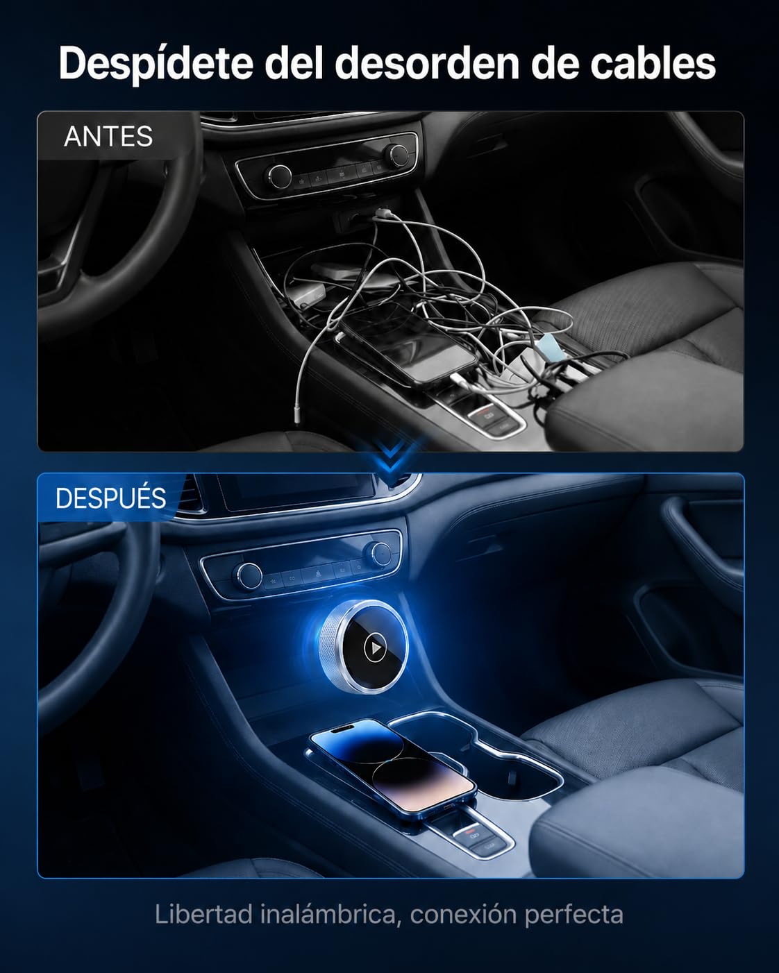 2026 Adaptador CarPlay & Android Auto Inalámbrico, Adaptador 2 en 1 para iPhone y Android, WiFi 2,4/5GHz con Conexión Automática, Plug & Play Estable y Sin Latencia, Diseño Premium de Aluminio