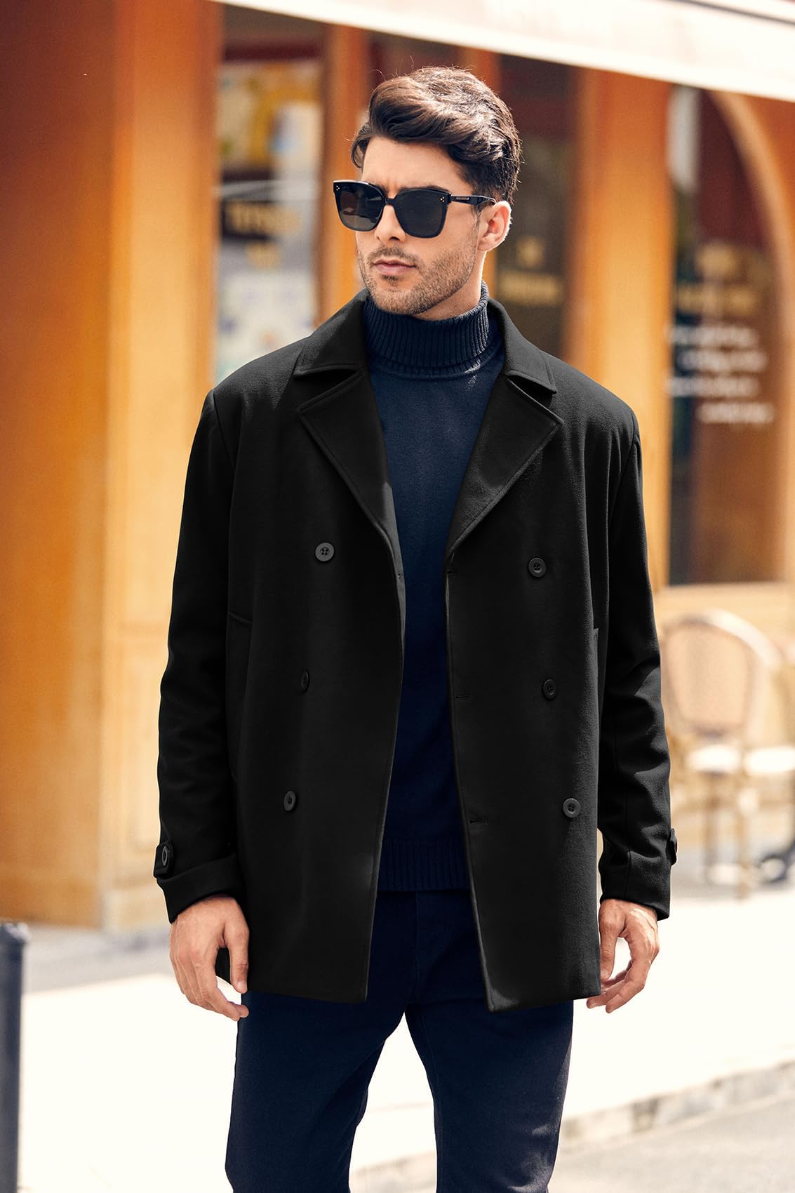 Runcati Abrigo clásico de doble botonadura para hombre Slim Fit Gabardina Casual Chaqueta larga de invierno cálido ropa de negocios