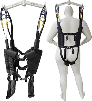 Patient Lift Sling Medical Transfer Aid Standing Belt Walking Assist Strap Heavy Duty Carrier Fold Up Full Body Get Up Sit to Stand for Elderly Senior AnyBack Black