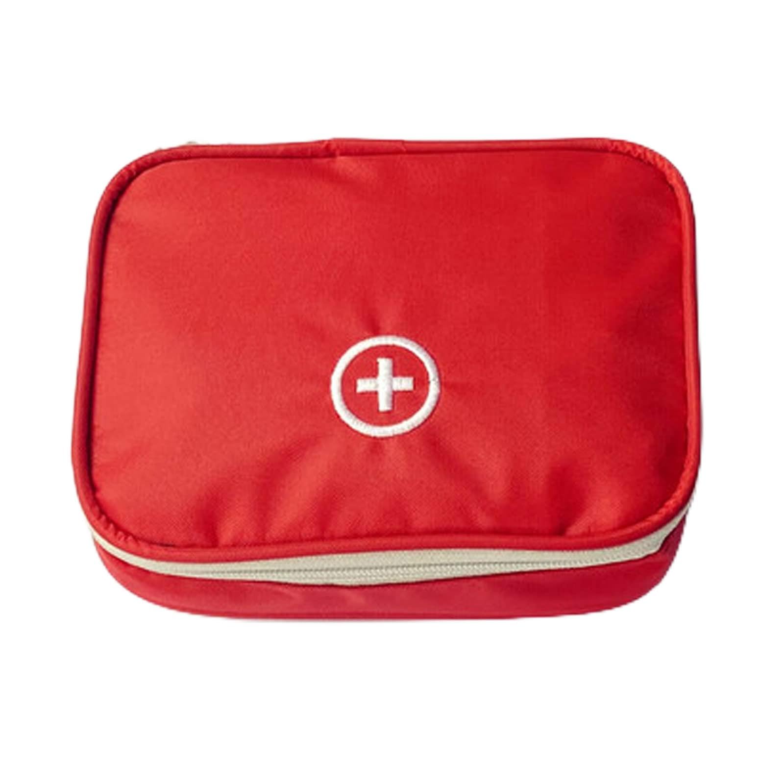 Portable Empty First Aid Bag, Mini Travel Medicine Pouch Double Zippers Handy Pills Pocket for Travel Home, Red