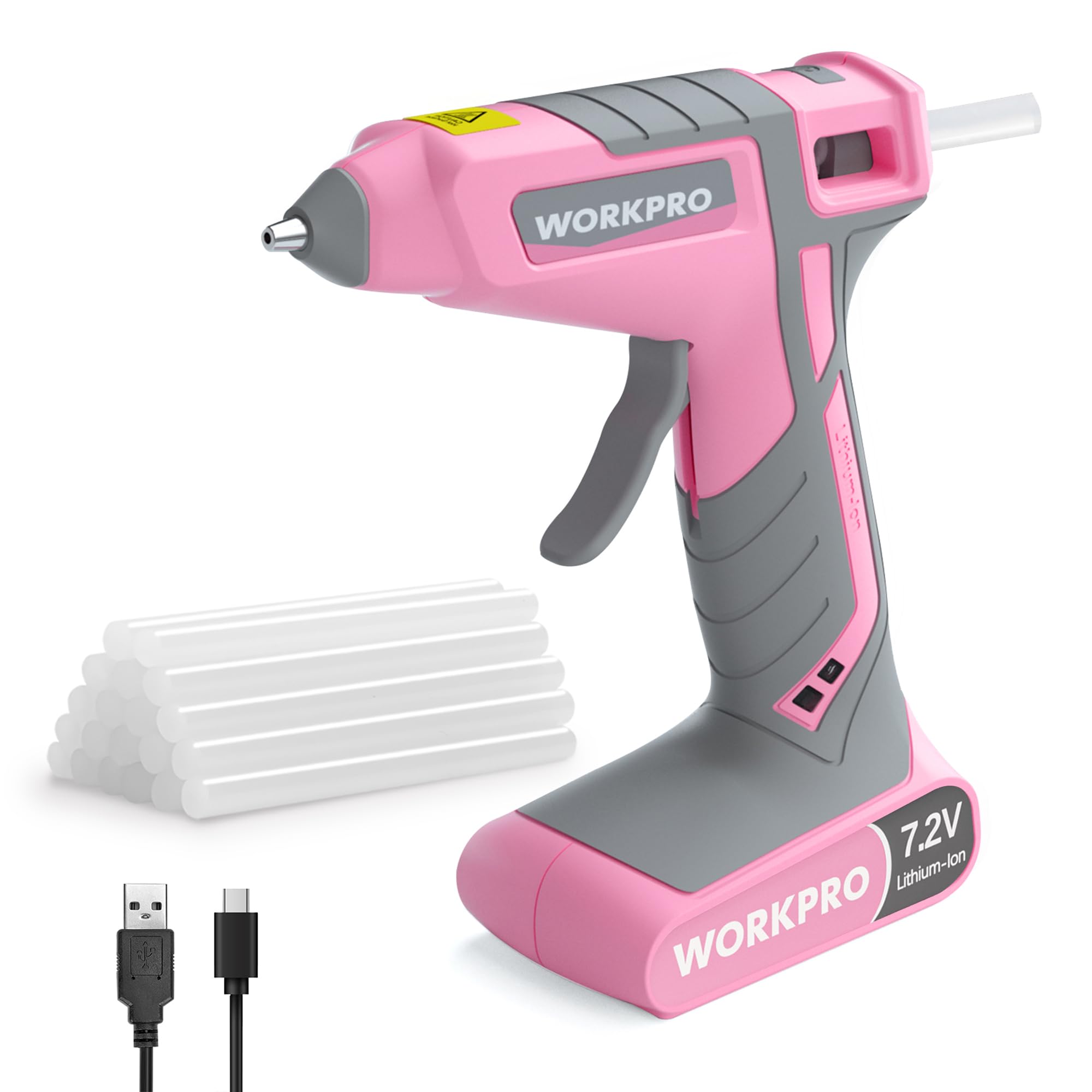 Workpro Pink 7.2V Glue Gun, Corded & Cordless Hot Glue Gun With 20Pcs Hot Glue Sticks(7X100mm), 30S Fast Preheating Usb Charging Glue Guns For Diy Project, Art, Craft
