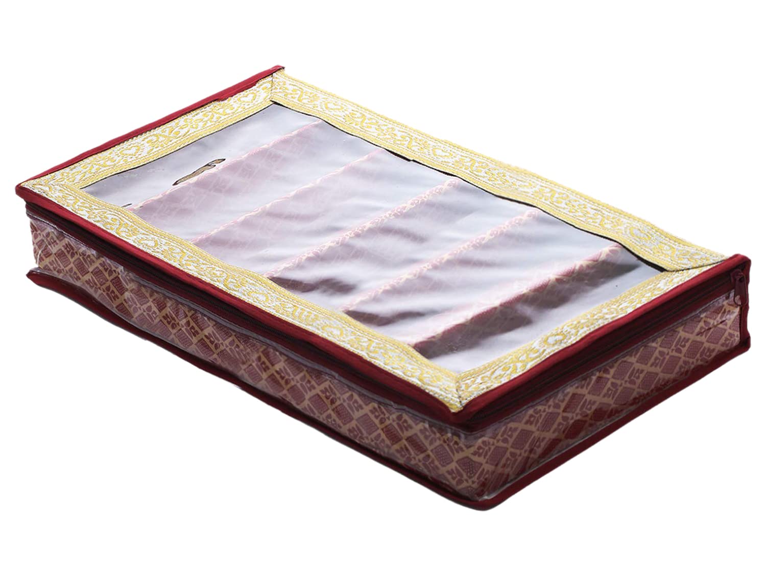 Kuber Industries Multipurpose Tribal Design Laminated 6 Rod Bangle Box/Organizer/Case With Tranasparent Top (Maroon)-47KM0525