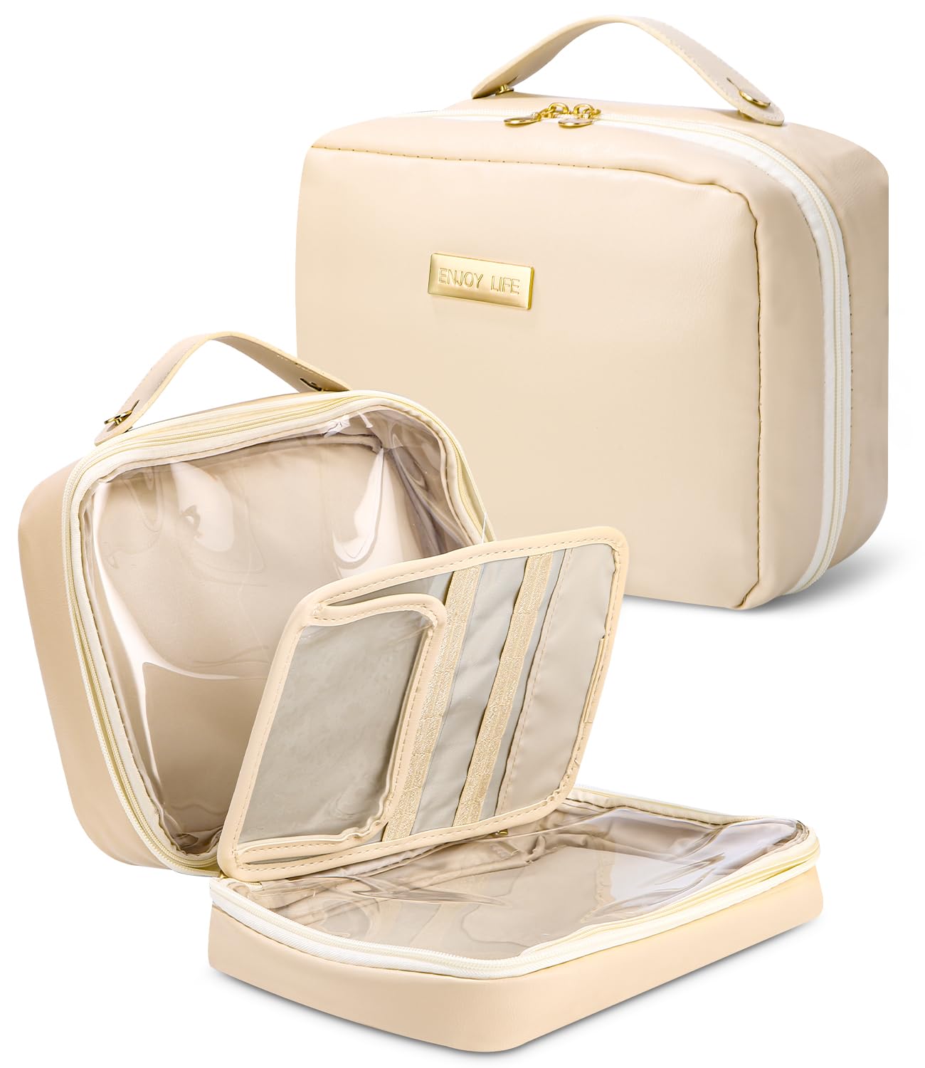 Cotepi Neceser de Viaje,Bolsa de Maquillaje Impermeable, Organizador Grande para Mujeres y niñas,para Hogar Vacaciones Viaje(Blanco)
