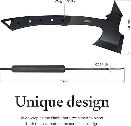 Miniatura 3 de KOVA Hacha de espina negra, acero inoxidable, longitud total de 14 pulgadas, hoja de 6.8 pulgadas, mango G10, hacha ligera y duradera, ideal para
