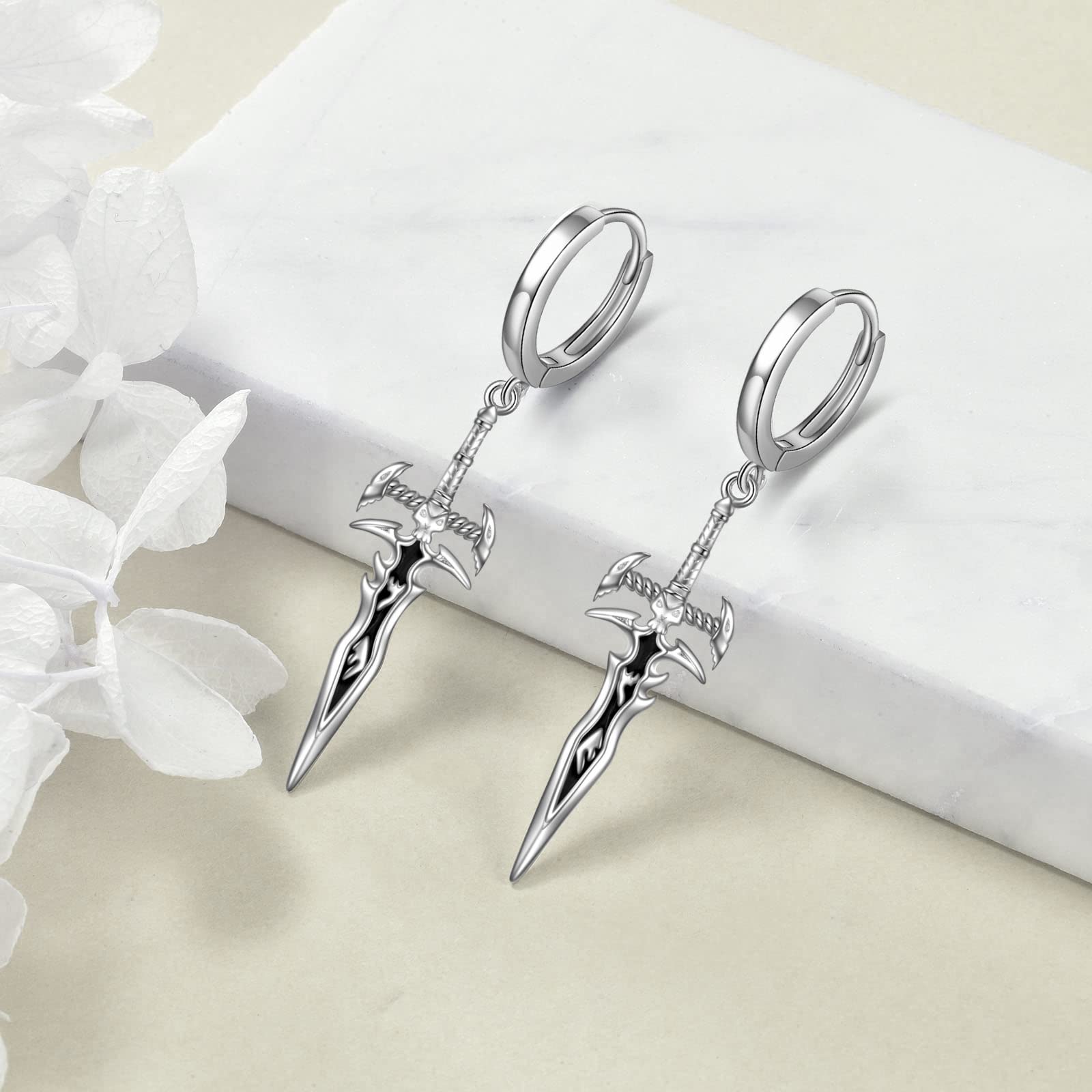 VONALA Schwert Ohrringe 925 Sterling Silber Dolch Gothic Hoop Schwert Messer Hängend Ohrringe Dolch Unisex Geschenk Für Damen Frauen Männer
