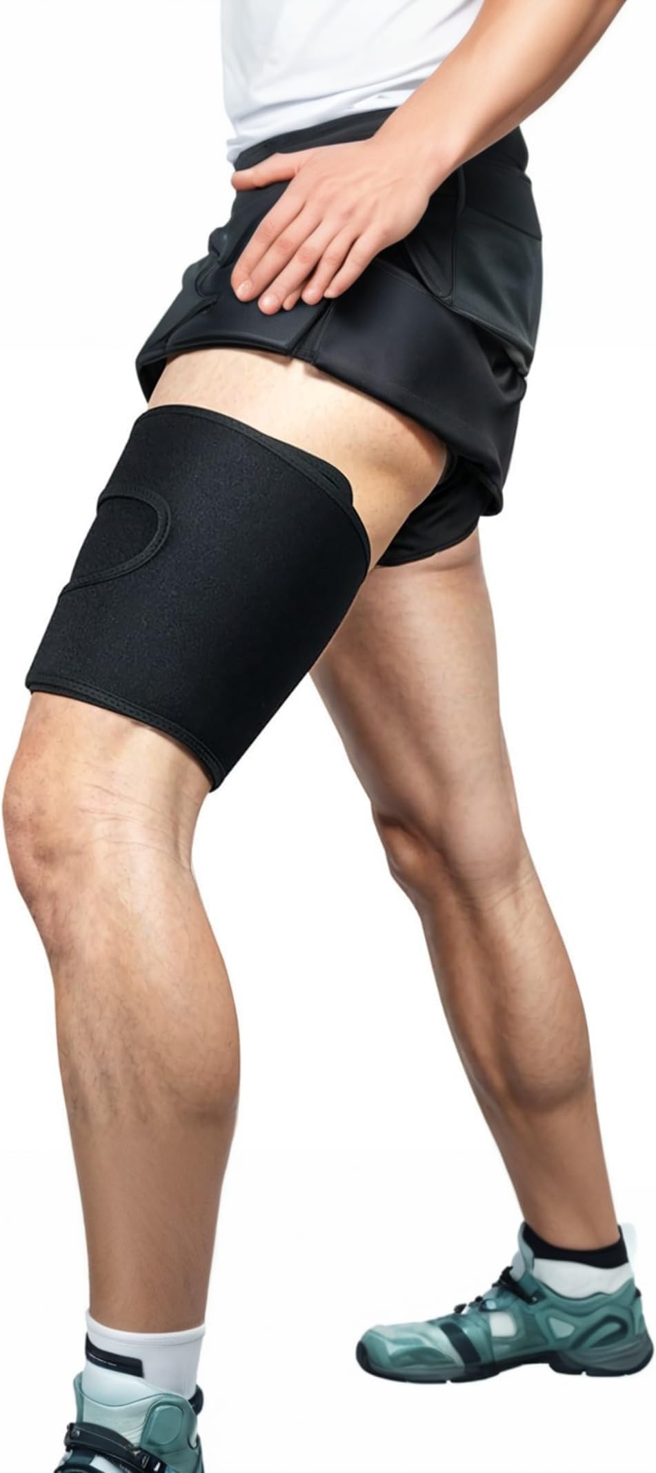 Sweet seven Adjustable Neoprene Thigh Wraps - Compression Support Sleeve for Hamstring, Quad, Groin - Breathable, Non-Slip Upper Leg Brace - Women, Men - Black, Size L