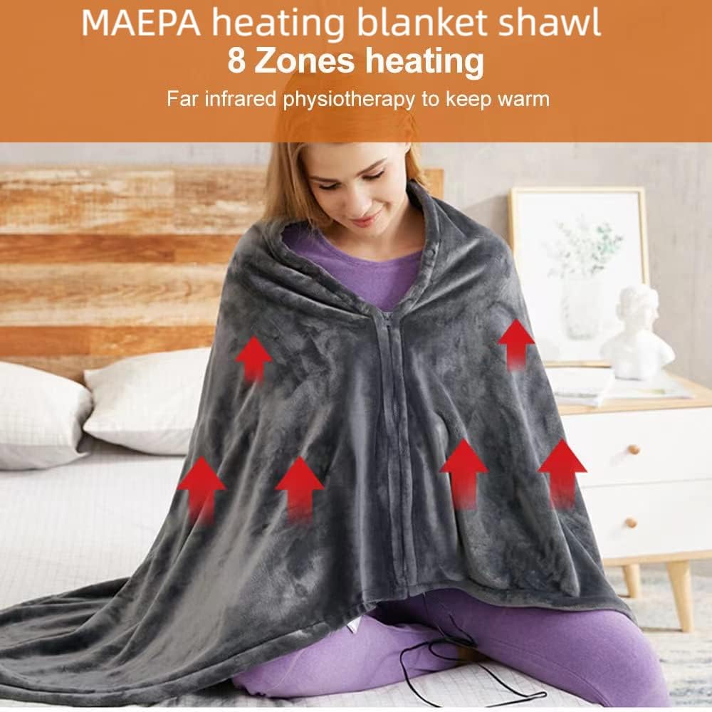 Review MAEPA USB Heated Blanket Wrap, Luxury Flannel Wearable Heated