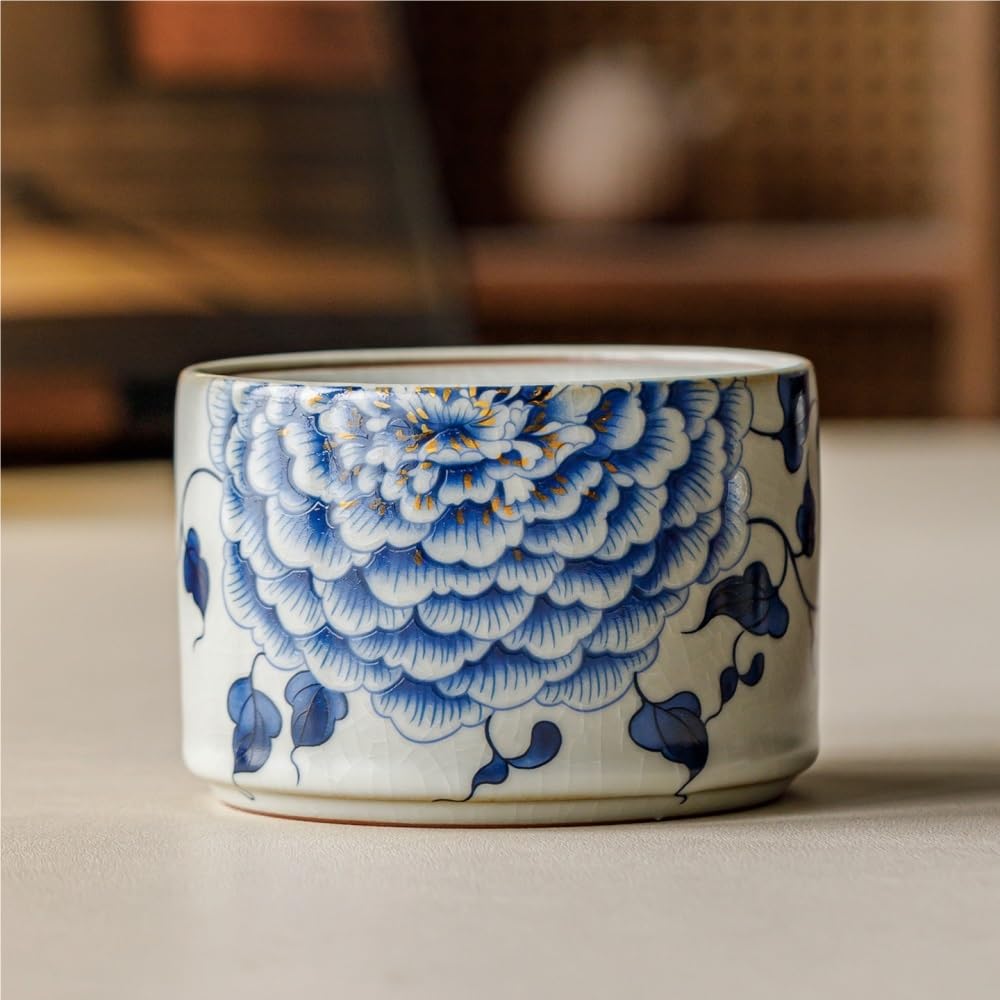 Ru Kiln Cendrier en céramique pivoine avec couvercle, entonnoir