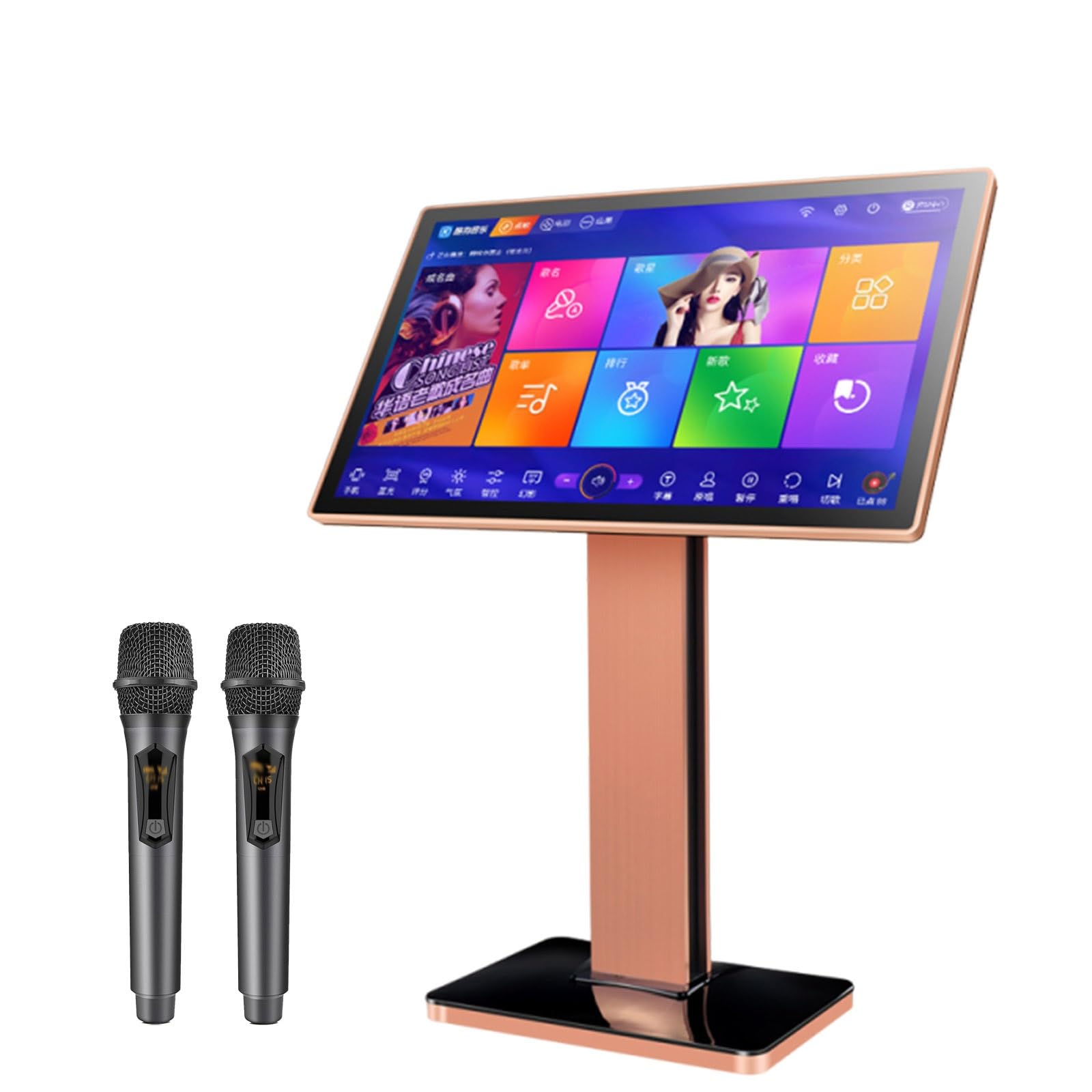 Reproductor De Karaoke Todo En con Pantalla Táctil, Audio Portátil, Bluetooth, 2 Micrófonos Wireless Y Proyección De Pantalla para Fiestas Y Familia(Standing22in,4TB)