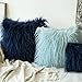 MIULEE Pack of 2 Decorative Faux Fur Throw Pillow Covers New Luxury Series Style Fluffy Pillow Case Cushion Cover for Sofa Bedroom Car Navy Blue 18 x 18 Inch