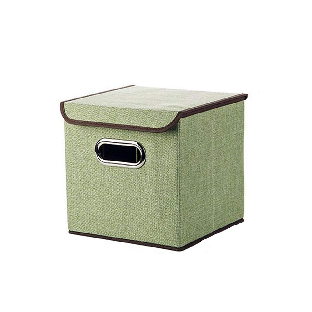 ETRGFTHU Large Cotton Linen Fabric Foldable Storage Box Container with Lid And Handles For Toy Organizers Storage Bin Cubes Organizer(Green,25x25x25cm)