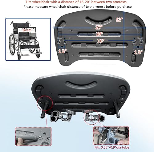 Miniatura 2 de Mesa de bandeja para silla de ruedas, mesa extraíble para silla de ruedas, mesa de regazo para pacientes lactantes, se adapta a brazos de silla de