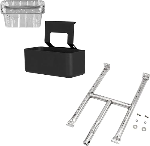 Tubo quemador de parrilla de acero inoxidable con tornillos y bandeja de taza de grasa viene con 10 forros de taza de grasa para Blackstone de 17