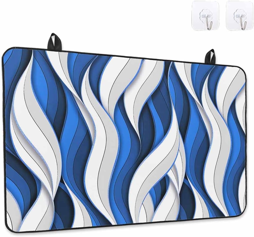 Stove Top Cover Blue White Stripes Stove Cover for Electric Stove Top Abstract Geometric Aesthetic Striped Glass Cooktop Covers Anti-Slip Mat Heat Resistant Countertop Protector Kitchen Decor 31"x24"