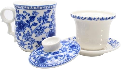 Miniatura 4 de Ameolela - Taza de té de porcelana con tapa de infusor y juegos de platillo, taza de té de cerámica china Jingdezhen, taza de té de hojas sueltas