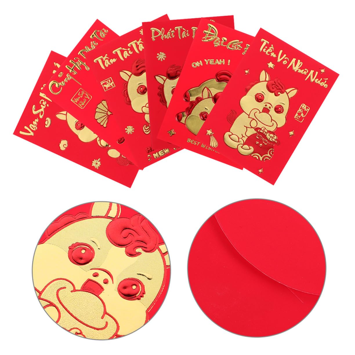 OSALADI 360 Sztuk Sztuk Kreatywnych Kopert Czerwonych Hong Bao Rok Konia z Tekstem Wietnamskim Trwałe Koperty Lunar Year Festival Rodzinne i Korporacyjne Uroczystości