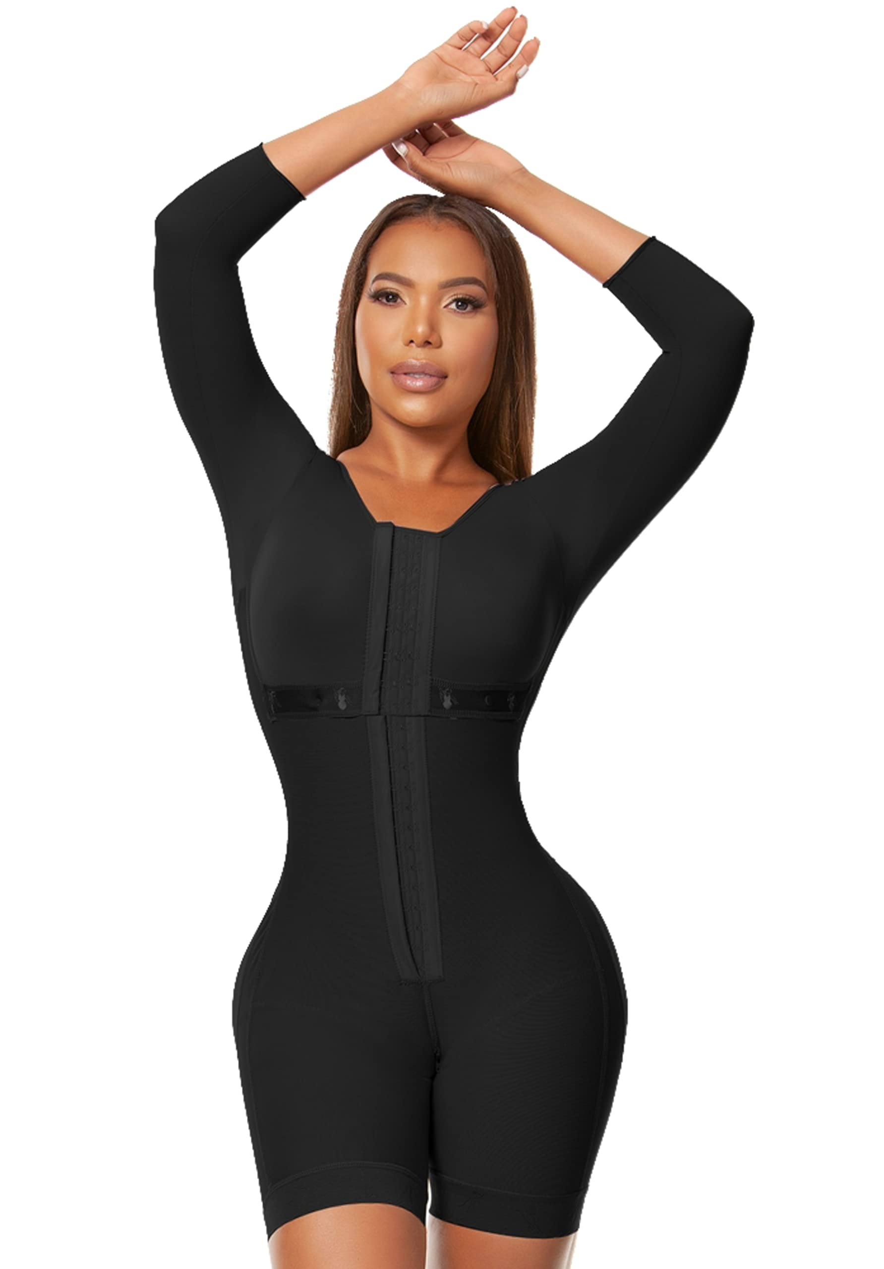 Melibelt 2031 Fajas Colombianas Moldeadoras - Hourglass Shapewear for Women - Tummy Control Shapewear With Sleeves and Bra, Black, 3XL
