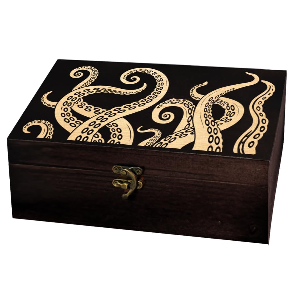 arricraft Octopus Tentacles Rectangle Divination Wood Storage Box with Lid