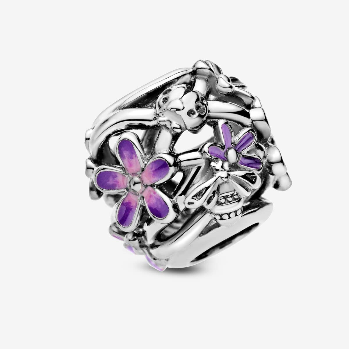 Pandora Kobiety Moments Fioletowa Stokrotka Zawieszka, Srebrny/Fioletowy, 1.12 cm