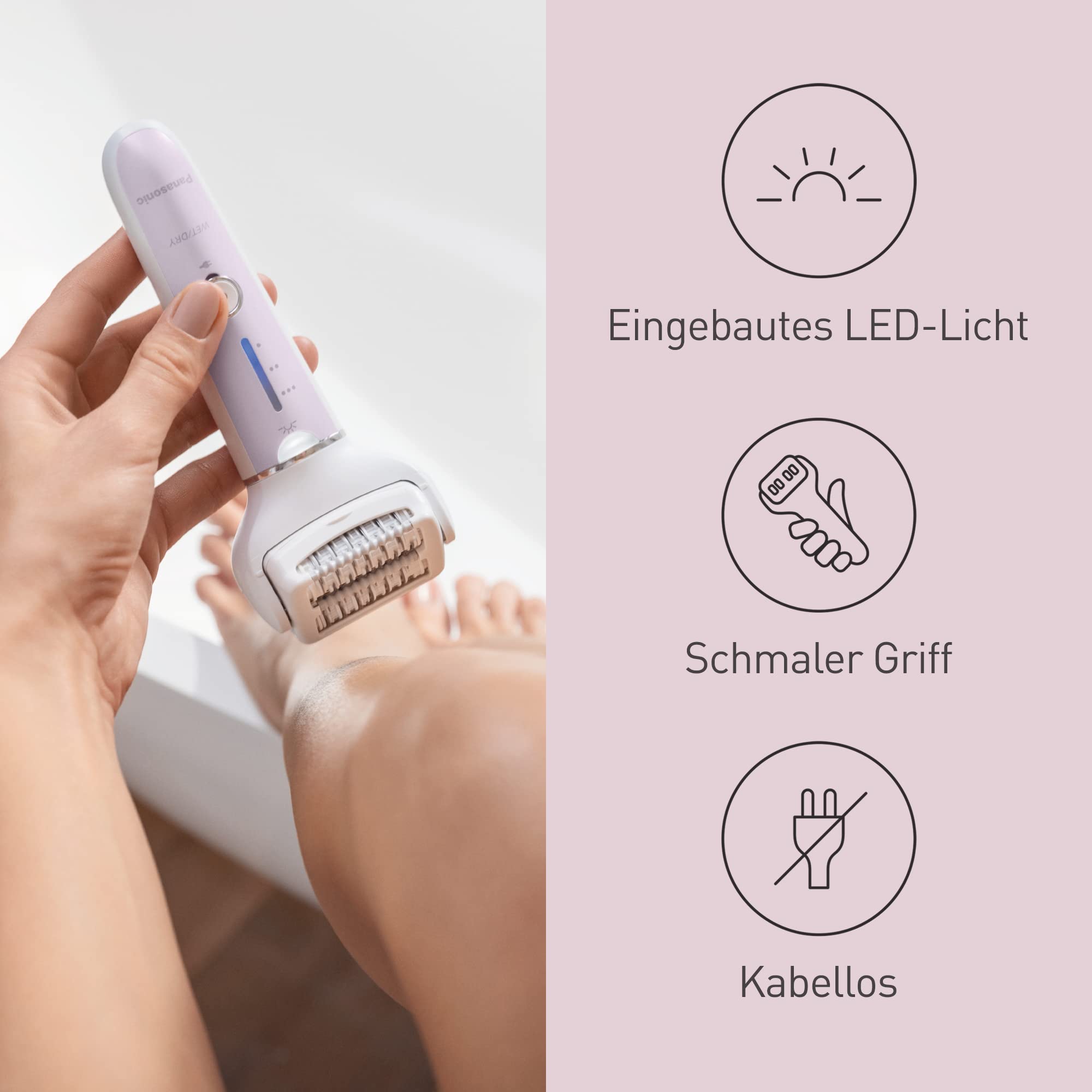 Panasonic ES-EY30 Nass/Trockenepilierer Damen, Dual Disc 60 Pinzetten, 90° schwenkbarer Kopf, kabellos Haarentferner