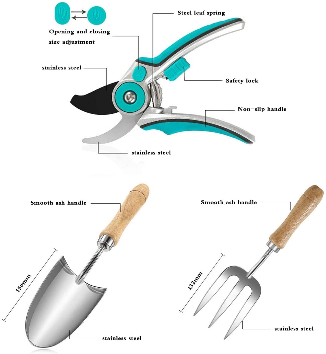 Gartenwerkzeug-Set, 4-teiliges Hochleistungs-Gartenwerkzeug, langlebige Garten-Handwerkzeuge, Edelstahl-Gartenpflanzen-Werkzeug, ergonomischer Griff Gartengeschenke für Frauen Männer