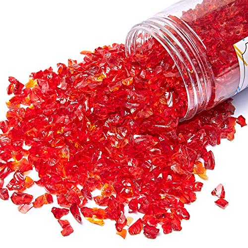 Twinkling High Luster Fire Glass Gravel Stone Glitter,Broken Glass,Fire Gems Chips,Crushed Glass For Fire Pit Crafts Resin Art Aquarium Garden Decoration,3-6Mm,1-Pound Jar (Red) #TOP1