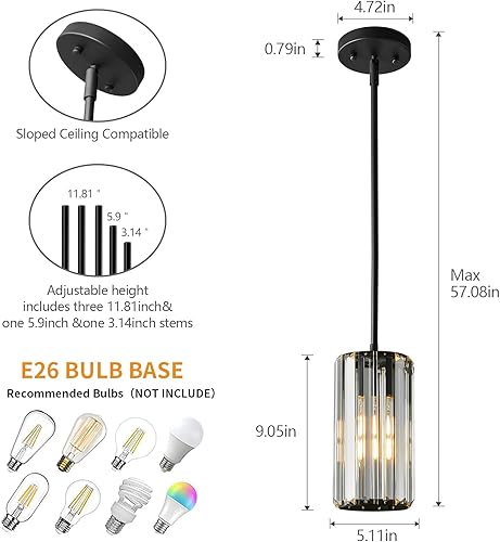 Miniatura 3 de Iluminación colgante color negro, lámpara colgante moderna, mini candelabros de cristal, lámpara colgante ajustable para cocina, isla, comedor,