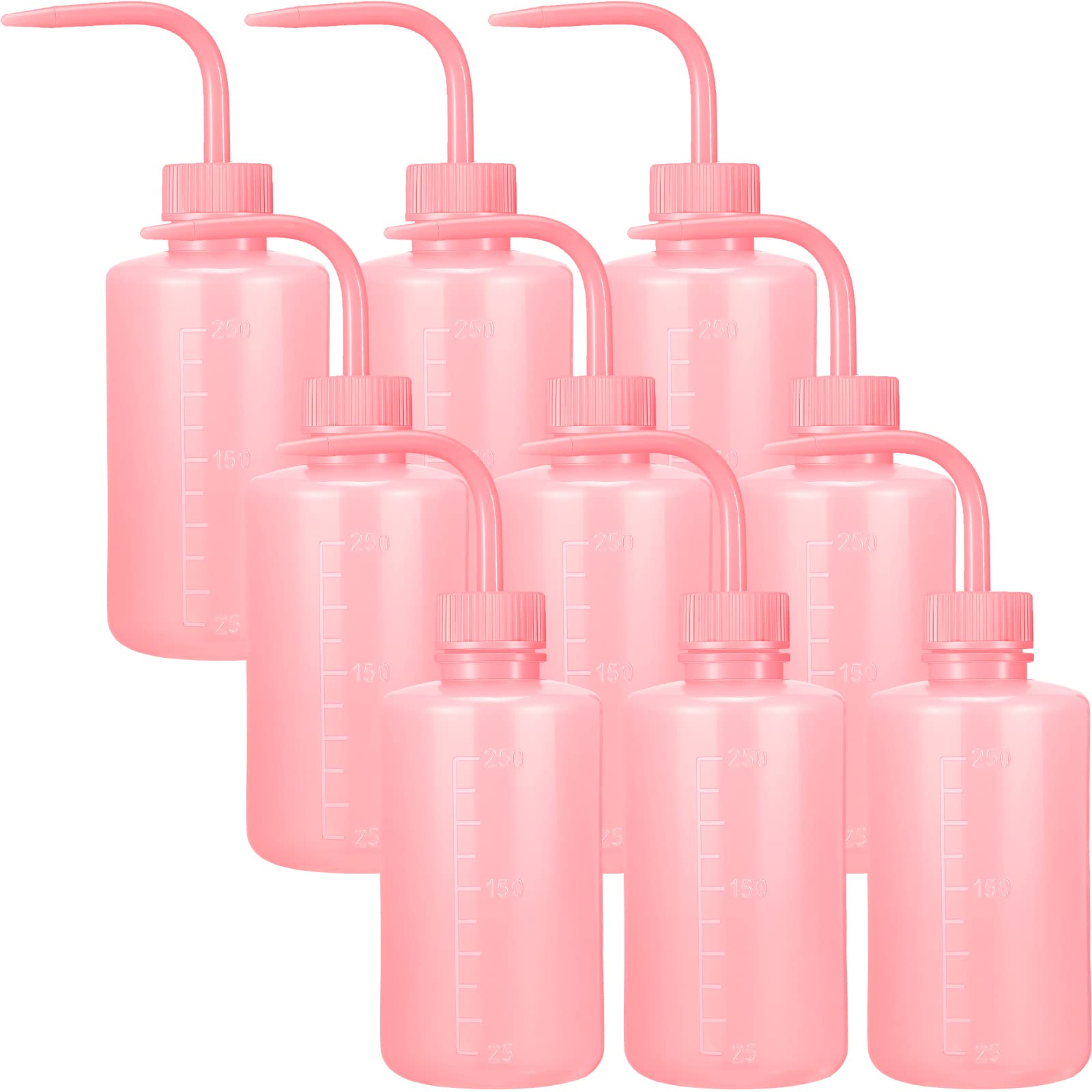 Nuogo 9 Pcs 250 ml Tattoo Wash Bottle Water Squirt Bottle Lab Squeeze Bottles Lash Water with Narrow Mouth Scale Labels Safety Rinse for Eyelash