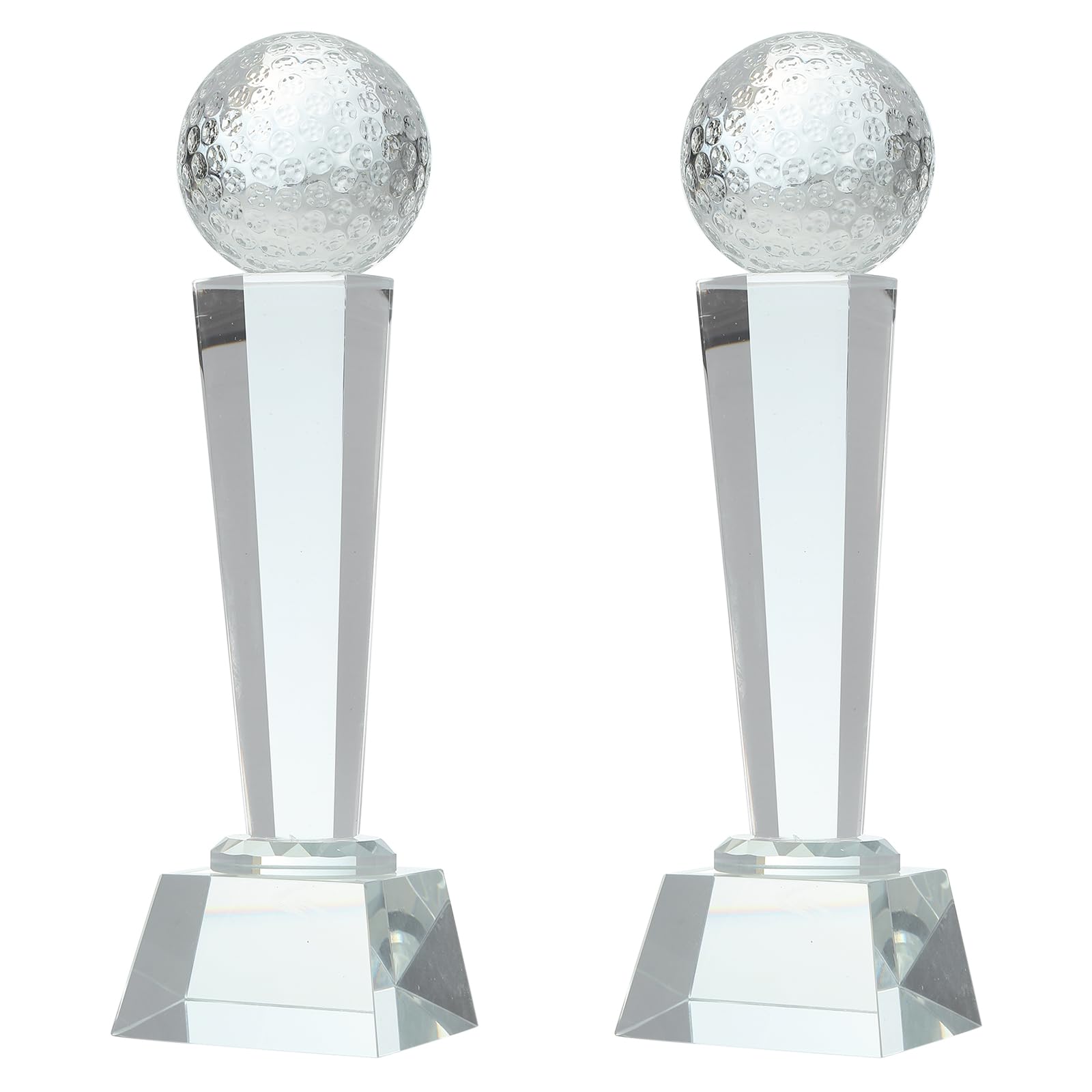 QUARKZMAN Kristallglas Trophäe Mit Box 9 X 2.8 Zoll 2Stk Golf Ball Champions Auszeichnung Für Schreibtischdekoration Turniere Sportwettbewerbe Briefbeschwerer Klar