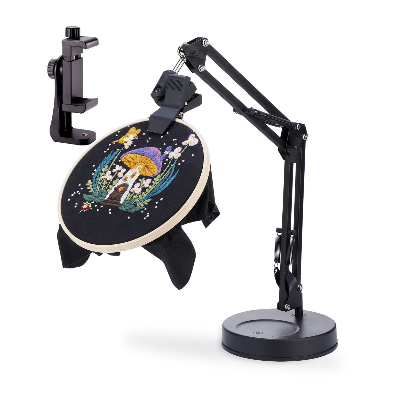 FROMCEO Desktop Embroidery Frame with Rotating Feature and Phone Mount for Crafting Travel Sewing Accessory