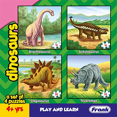 Image of Frank Cat;Dinosaur Puzzle for 4+ Years, Set of 4 & Masha and The Bear 3 in 1 Puzzle for 5 Year Old Kids and above, Pack of 1, Multicolor