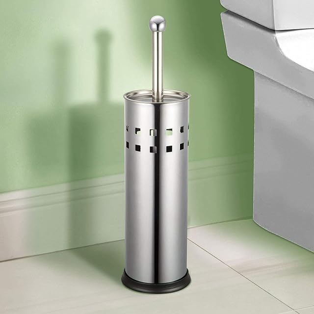 Aspire Decor Square Design Stainless Steel Toilet Brush and Holder Set Free Standing Home Bathroom Chrome Mirror,Silver Chrome,10050H