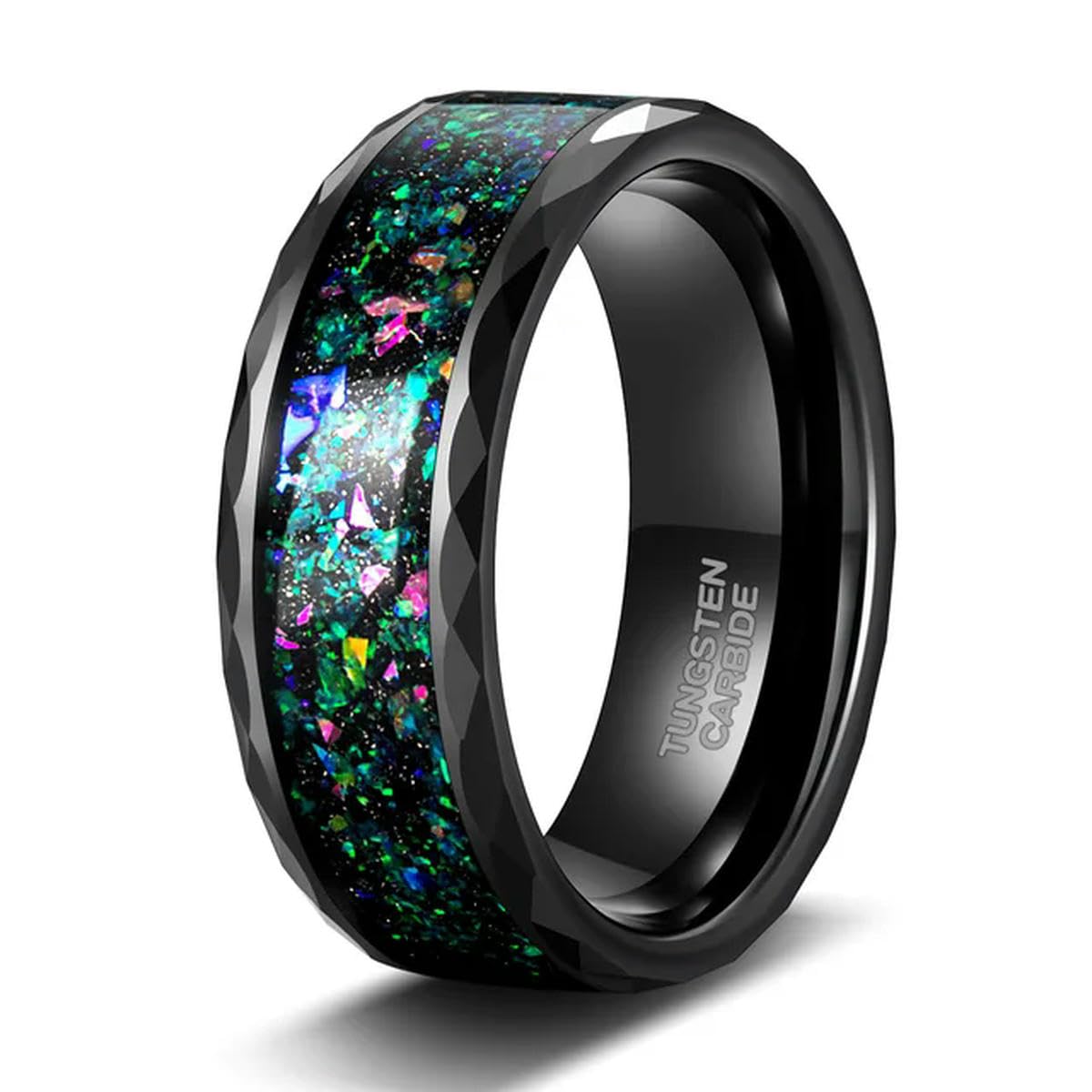 Yahoya Men's 8Mm Blue 4Mm 8Mm Tungsten Carbide Ring Galaxy Multi-Faceted Edge Blue Opal Inlay Wo Wedding Bands Rings
