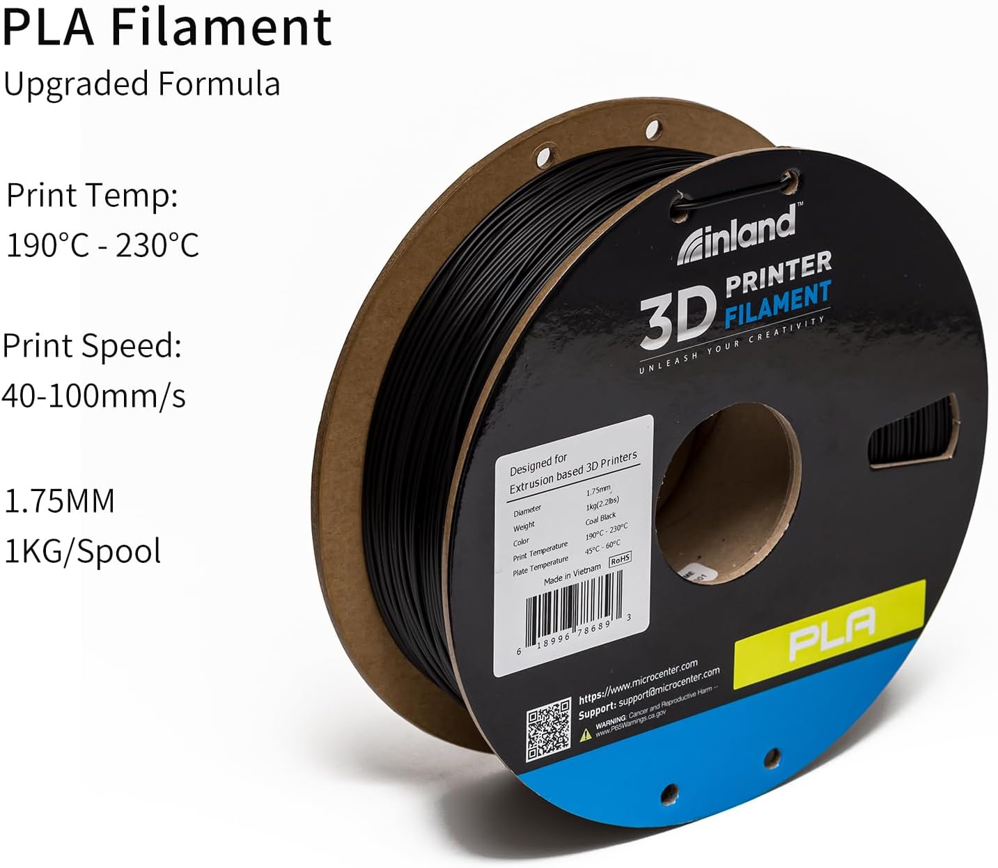 Inland PLA Filament Bundle 1.75mm, 4KG 3D Printer Filament, Dimensional Accuracy +/- 0.02 mm, 4 Pack Filament, Fits Most FDM 3D Printers (Coal Black & Alpine White, 4 Pack)