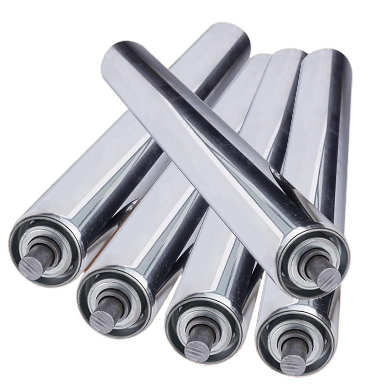 Rollenbahn, 5 Stück, Edelstahl-Ersatzteile für industrielle Fabrikgebrauch, 32 mm Durchmesser, Endanschläge und effiziente Transportlösungen.