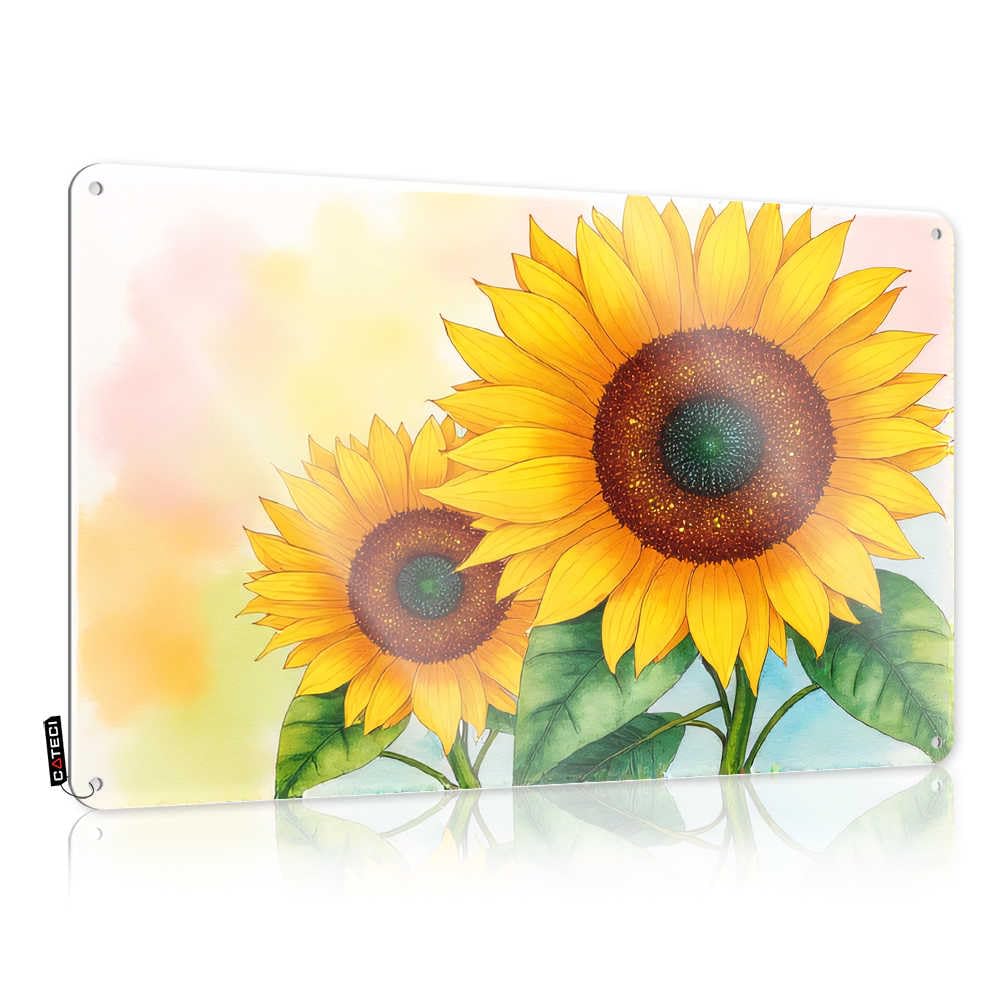 Fzfn Men's Colour Funny Outdoor Decor, Retro Wall Decor Drive Nice Two Vibrant Sunflowers In Bloom | Rustic Boho Wall Art(20X30cm)