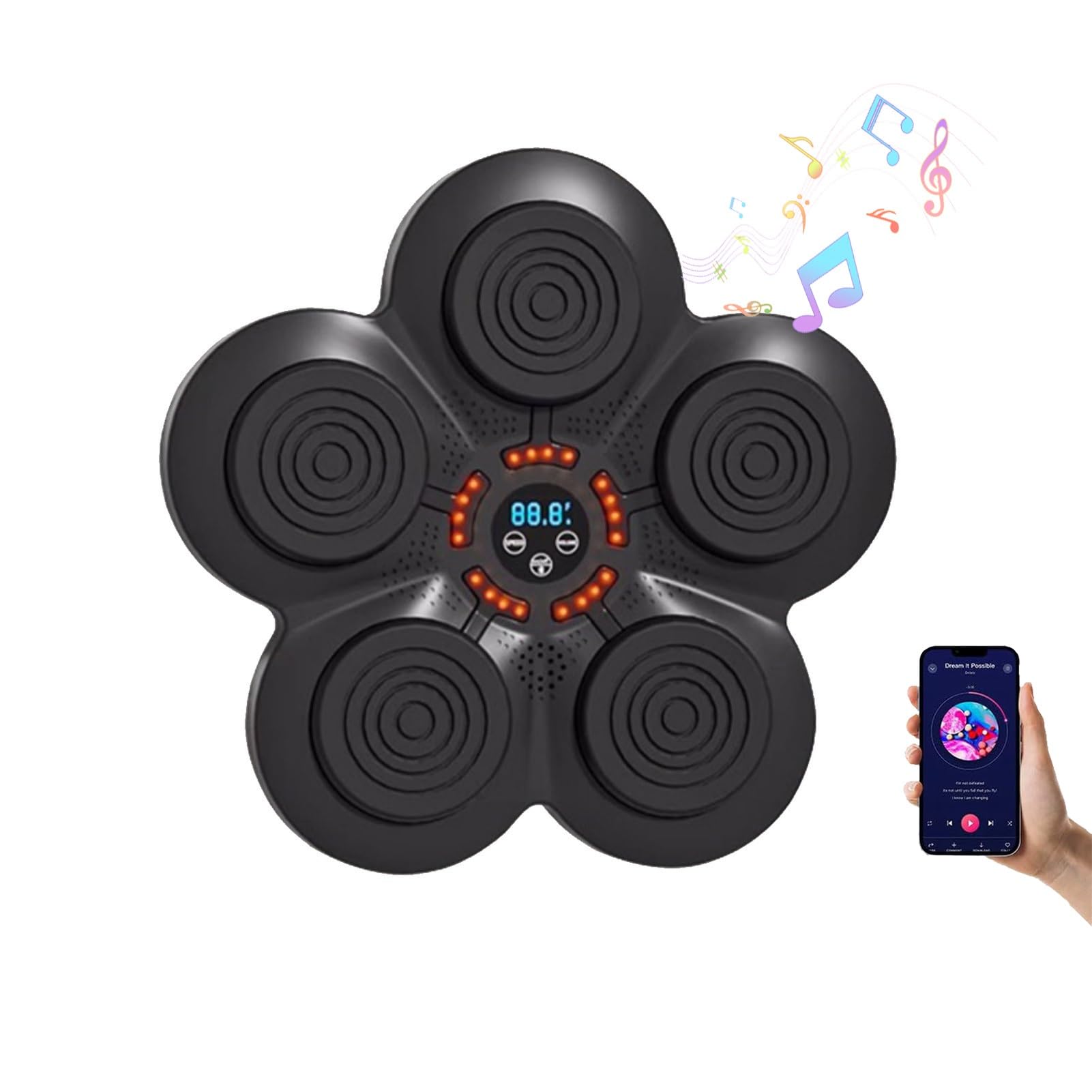 YUGXTH Macchina da boxe musicale intelligente, punzonatrice per musica elettronica con LED Bluetooth, cuscinetti per boxe musicali per montaggio a parete per la casa, per camera da letto, studio, pal