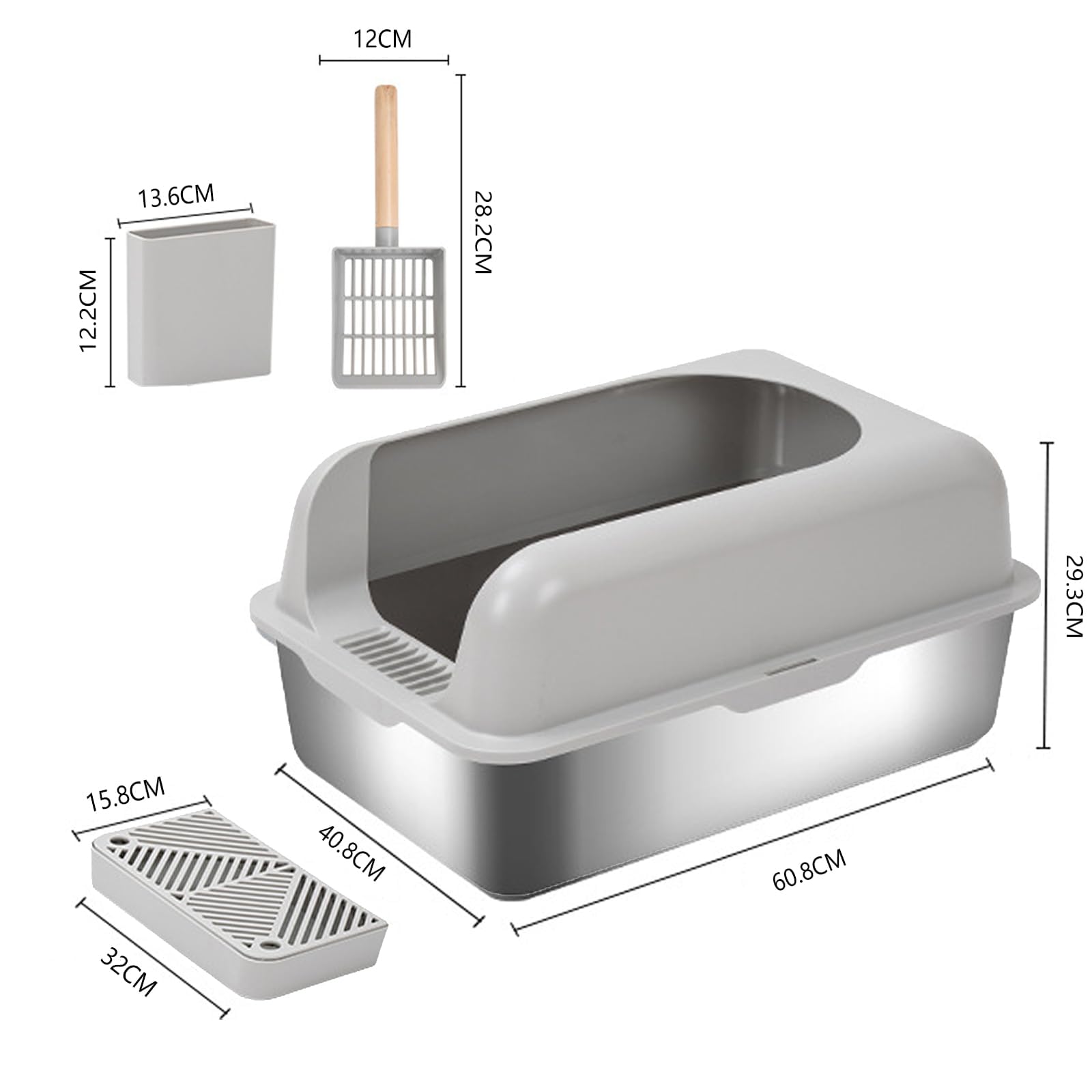 XXL Katzentoilette Aus Edelstahl – Extra Groß (66x45,7x30,5 Cm), Hohe Seiten, Für Große & Mehrkatzenhaushalte
