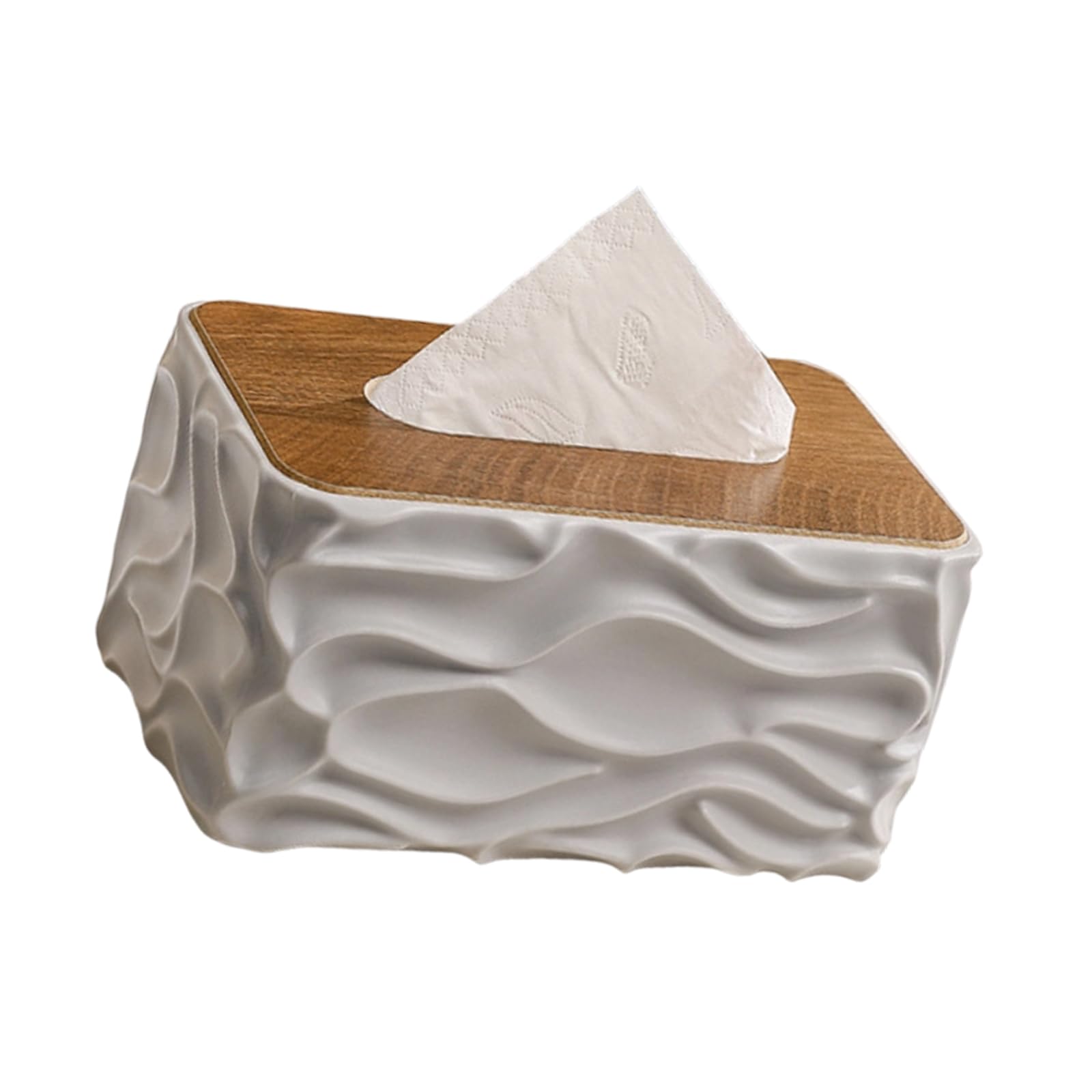 Mekalero Wooden Finish Tissue Holder with Body and Waved Detail Multipurpose Tissue Dispenser for Any Interior Space Wooden Box