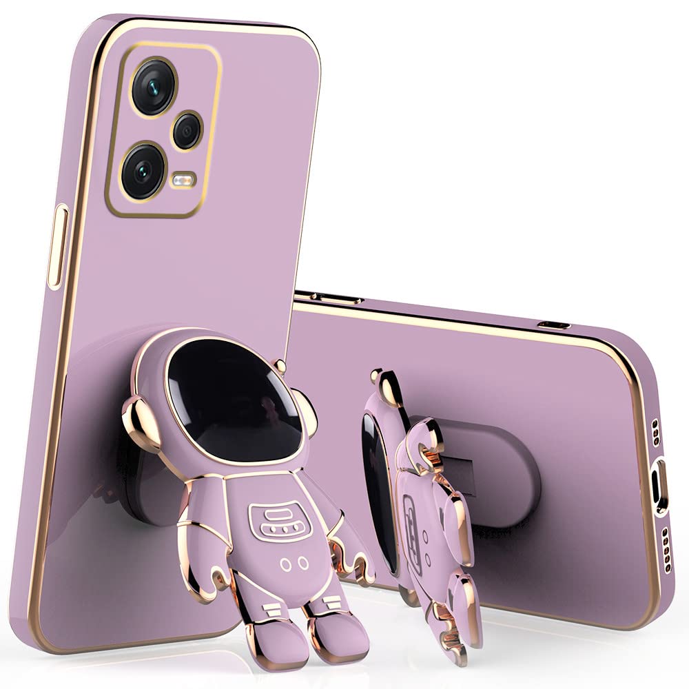 for Redmi Note 12 Pro Case 5G Silicone with Cute Astronaut Kickstand, Shockproof Xiaomi Redmi Note 12 Pro 5G Phone Case Cute Loopy Cover for Women with Design (Purple)